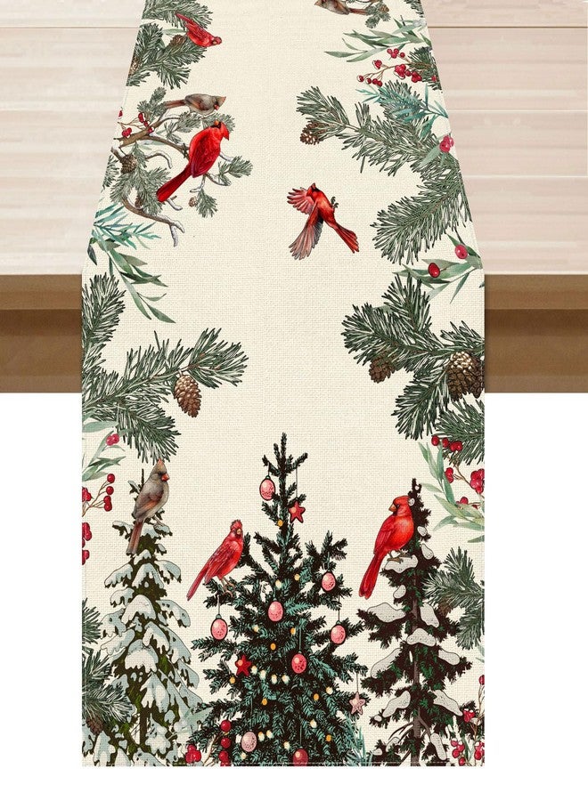 XCHI Cardinal Birds Winter Pine Tree Christmas Xmas Table Runner Table Decoration for Home Kitchen Dining Holiday Decor 13x72 Inch - Image 1